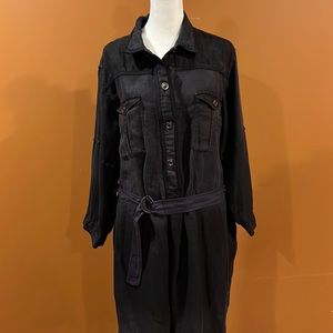 FREE PEOPLE BLACK LINEN BELTED SHORT DRESS SIZE M